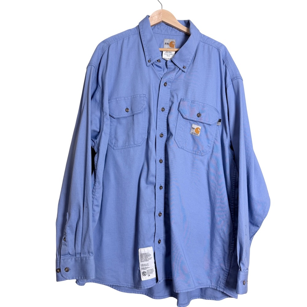 Carhartt FR Shirt 2XL Blue Cotton Workwear Oversized Gorpcore Flame Resistant
